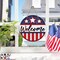 Welcome 4th of July Front Door Sign, Patriotic America Stars Stripes Wood Door Hanger Outdoor Outside Porch Decor, American USA Farmhouse Wooden Wreath Indoor Wall Hanging Decoration